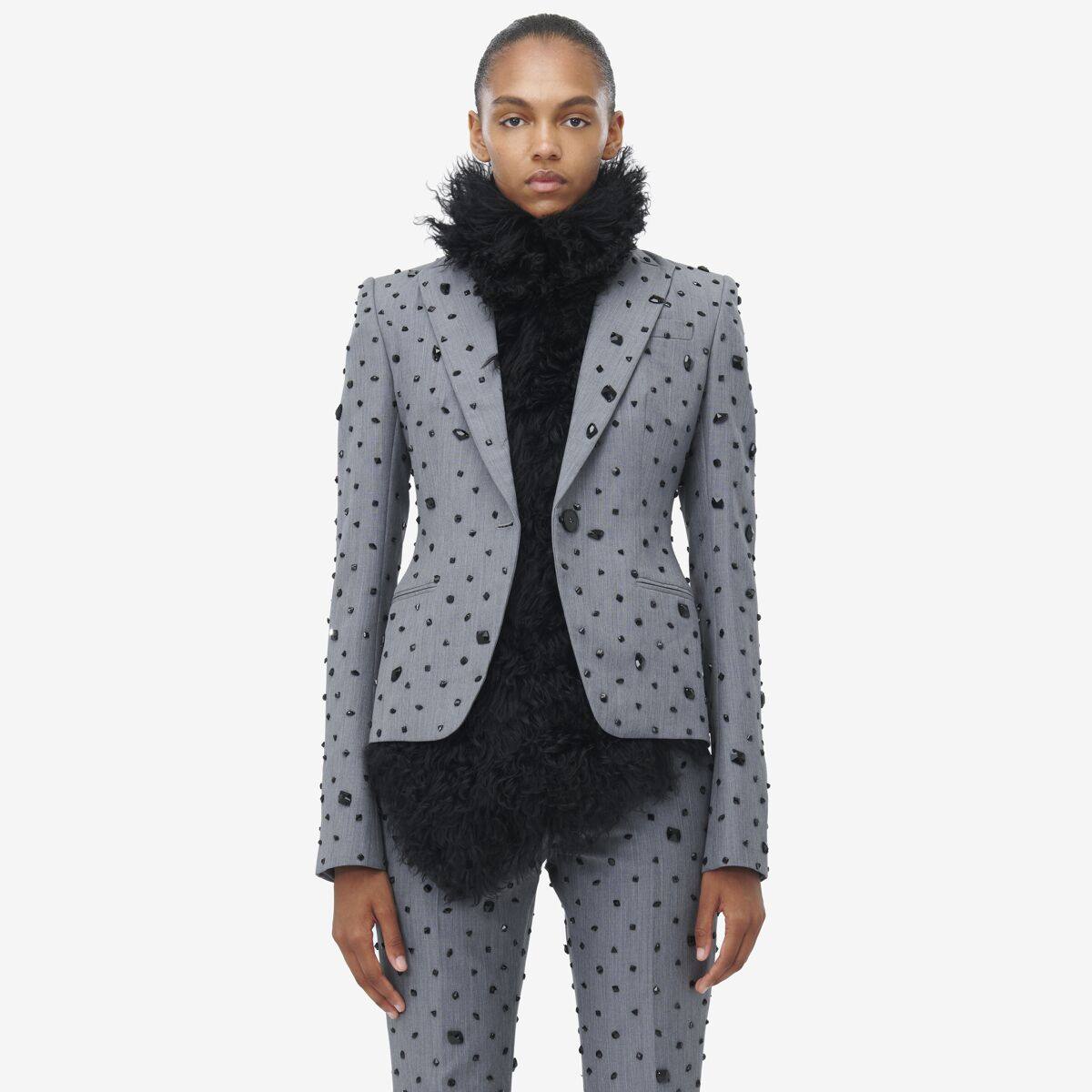 ALEXANDER MCQUEEN - Shattered Jet Stone Embroidered Single-breasted Jacket - Item 807810QZANE1015